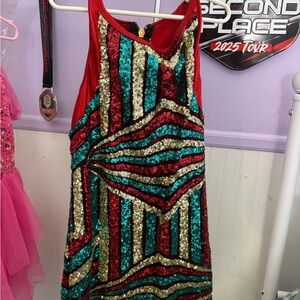 Colorful Sequin Kids Competition Dance Costume